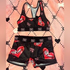 Black and Red Heart Print Sports Set County FB